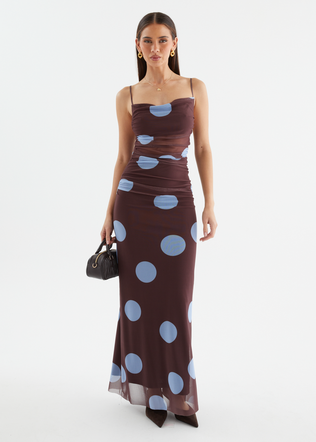 Ellina Mesh Maxi Dress - Choc Blue Spot