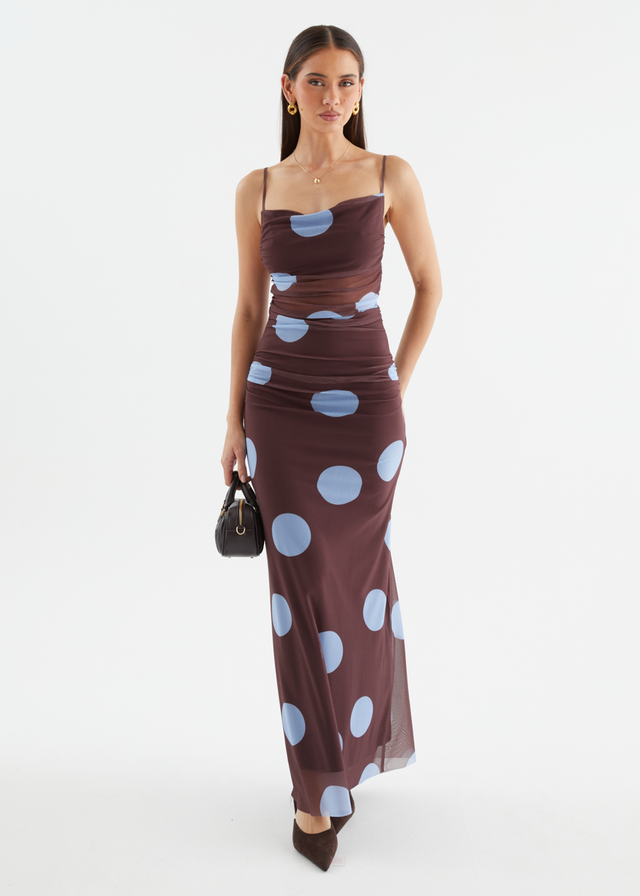 Ellina Mesh Maxi Dress - Choc Blue Spot