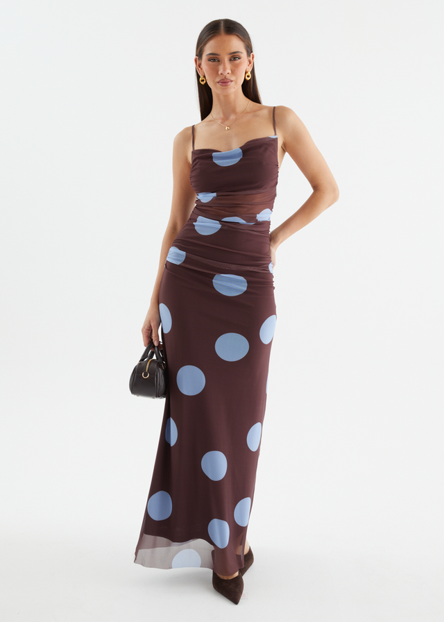 Ellina Mesh Maxi Dress - Choc Blue Spot