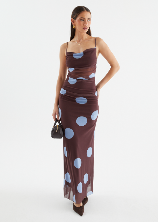 Ellina Mesh Maxi Dress - Choc Blue Spot