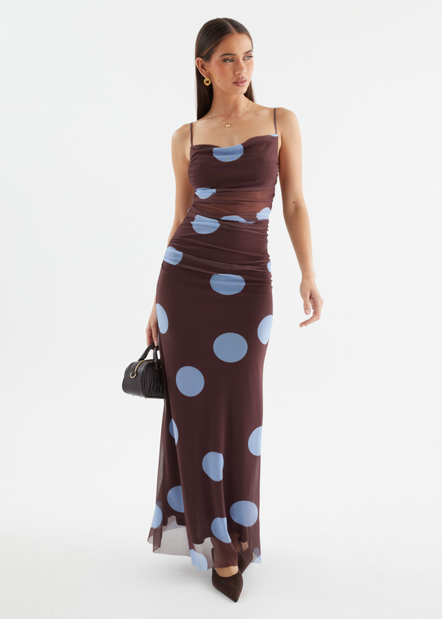 Ellina Mesh Maxi Dress - Choc Blue Spot