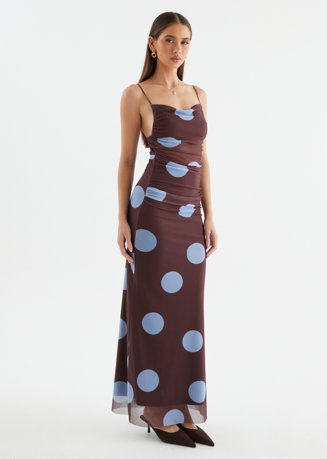 Ellina Mesh Maxi Dress - Choc Blue Spot