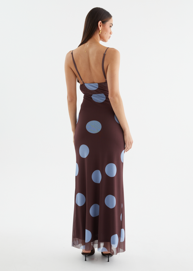 Ellina Mesh Maxi Dress - Choc Blue Spot