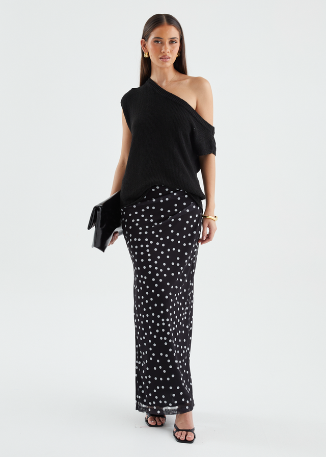 Solay Maxi Skirt - Black Polka