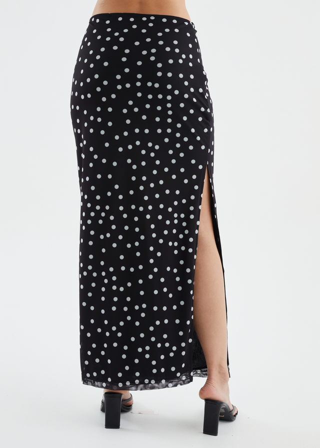 Solay Maxi Skirt - Black Polka