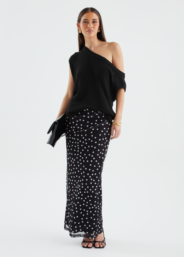 Solay Maxi Skirt - Black Polka