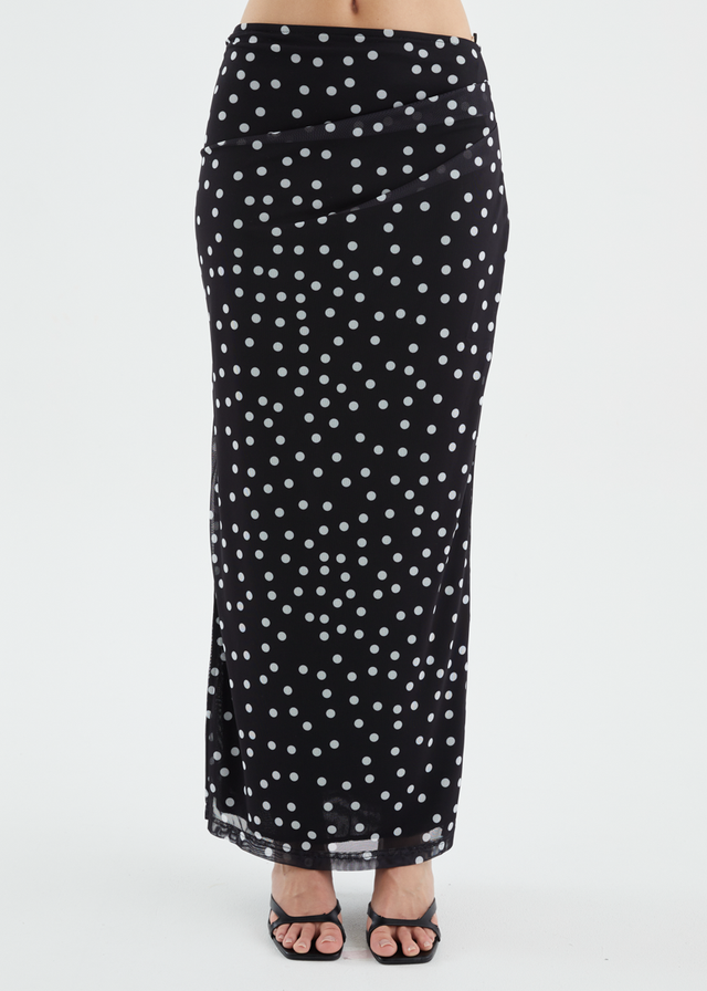 Solay Maxi Skirt - Black Polka
