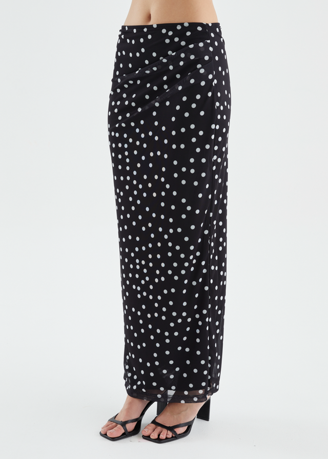 Solay Maxi Skirt - Black Polka