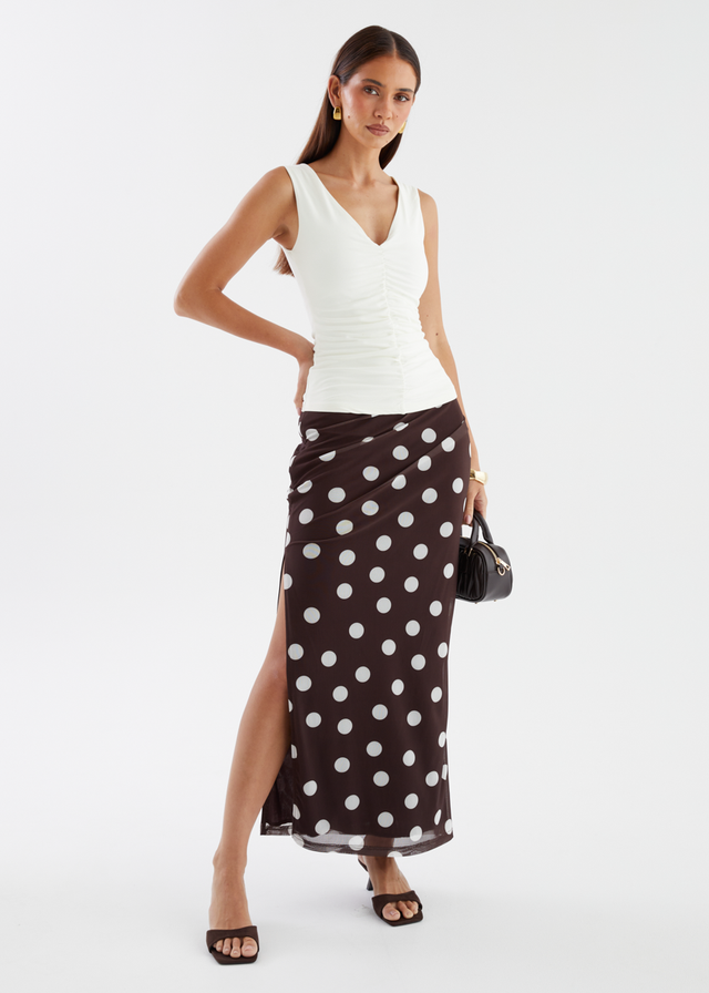 Solay Maxi Skirt - Chocolate Polka