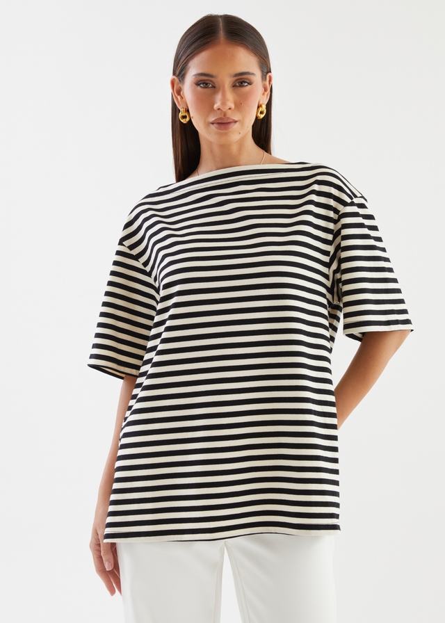 Calle Drop Shoulder Top - Black Stripe