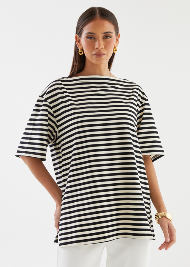 Calle Drop Shoulder Top - Black Stripe