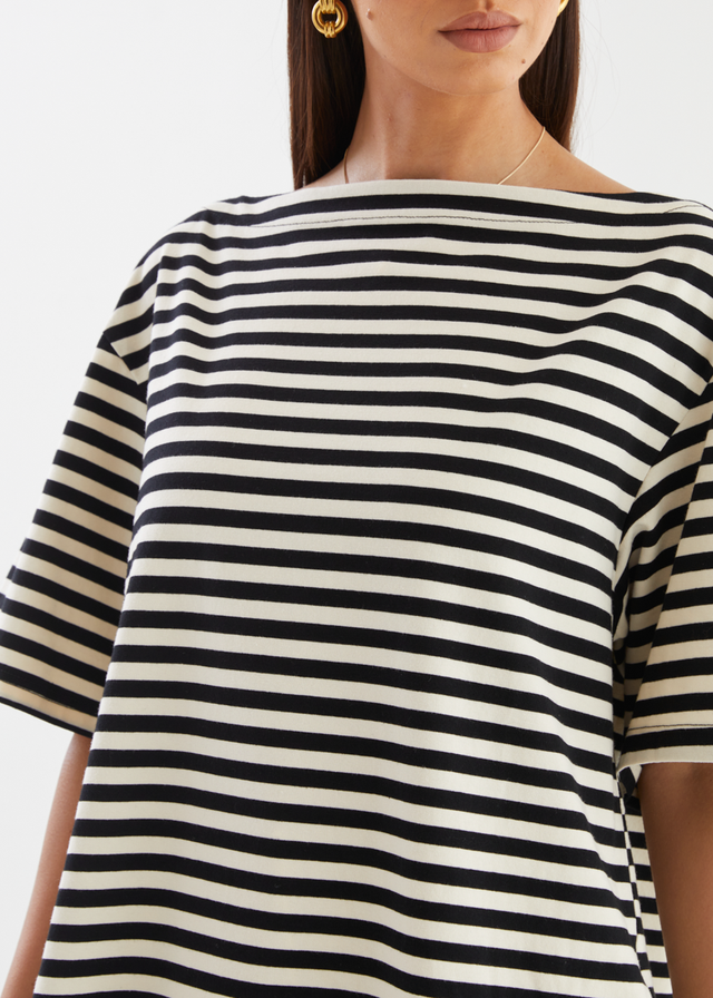 Calle Drop Shoulder Top - Black Stripe