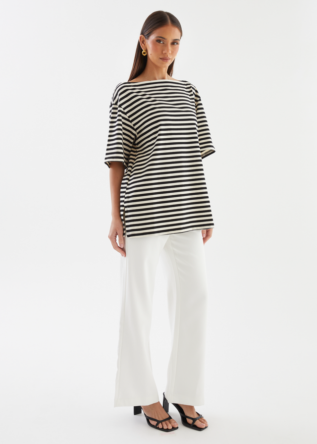 Calle Drop Shoulder Top - Black Stripe