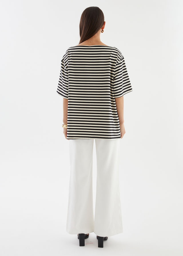 Calle Drop Shoulder Top - Black Stripe