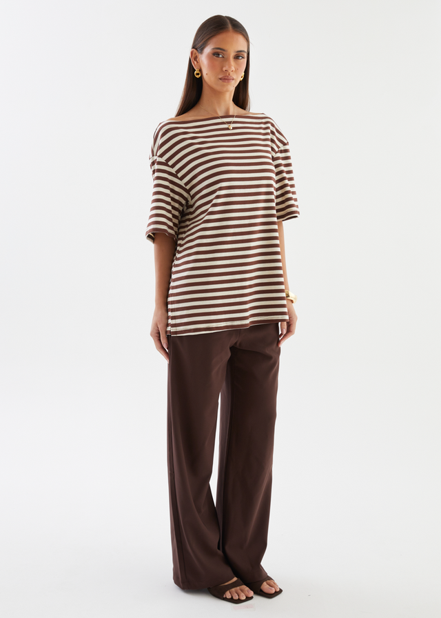 Calle Drop Shoulder Top - Choc Stripe