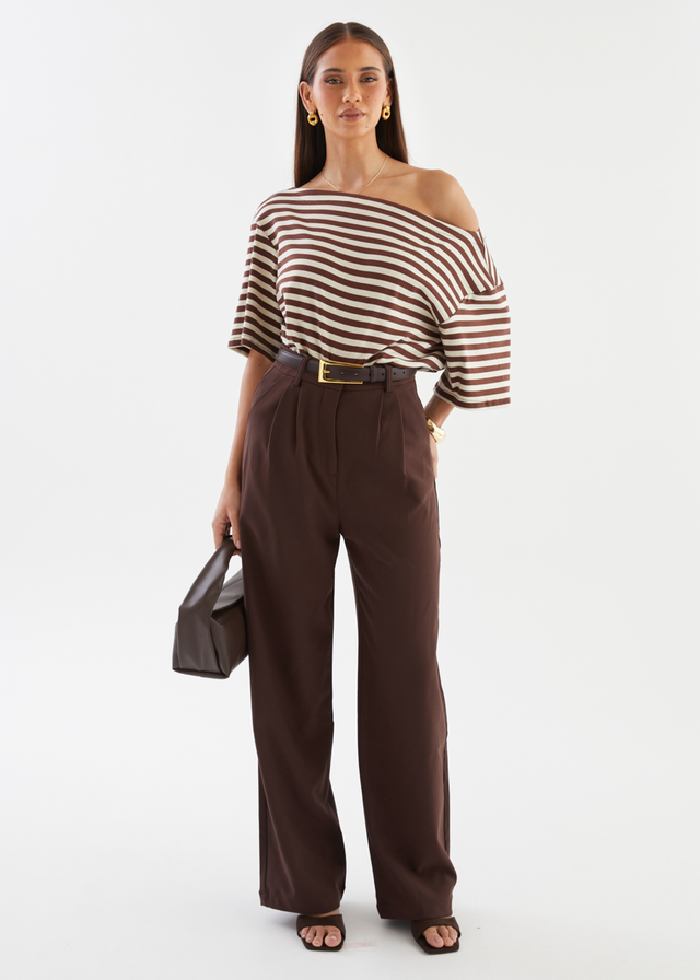 Calle Drop Shoulder Top - Choc Stripe