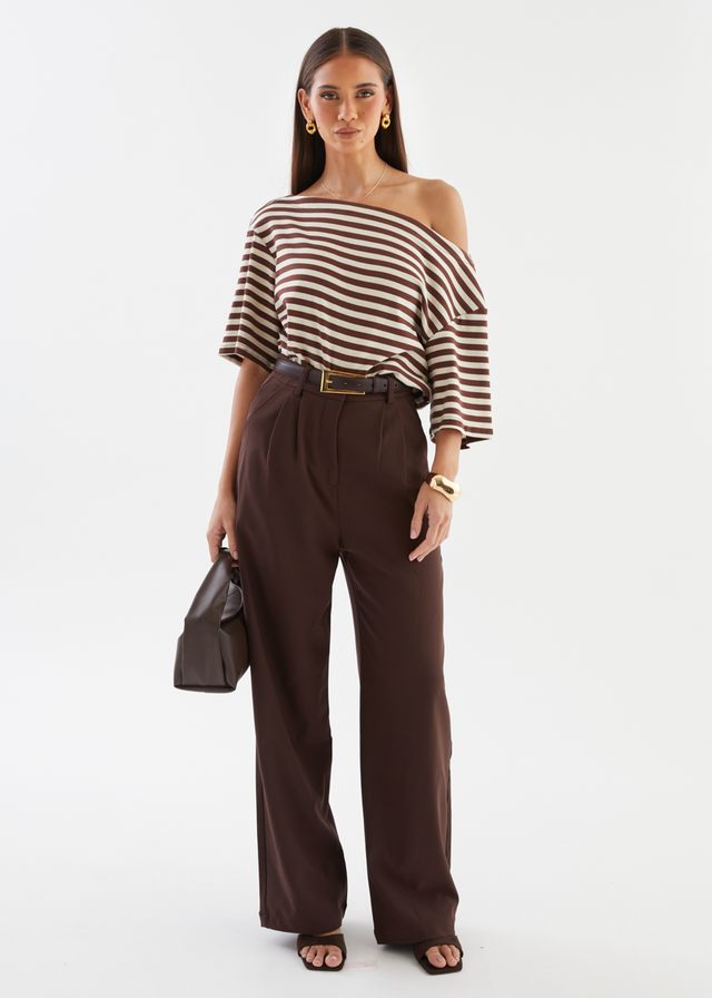 Calle Drop Shoulder Top - Choc Stripe
