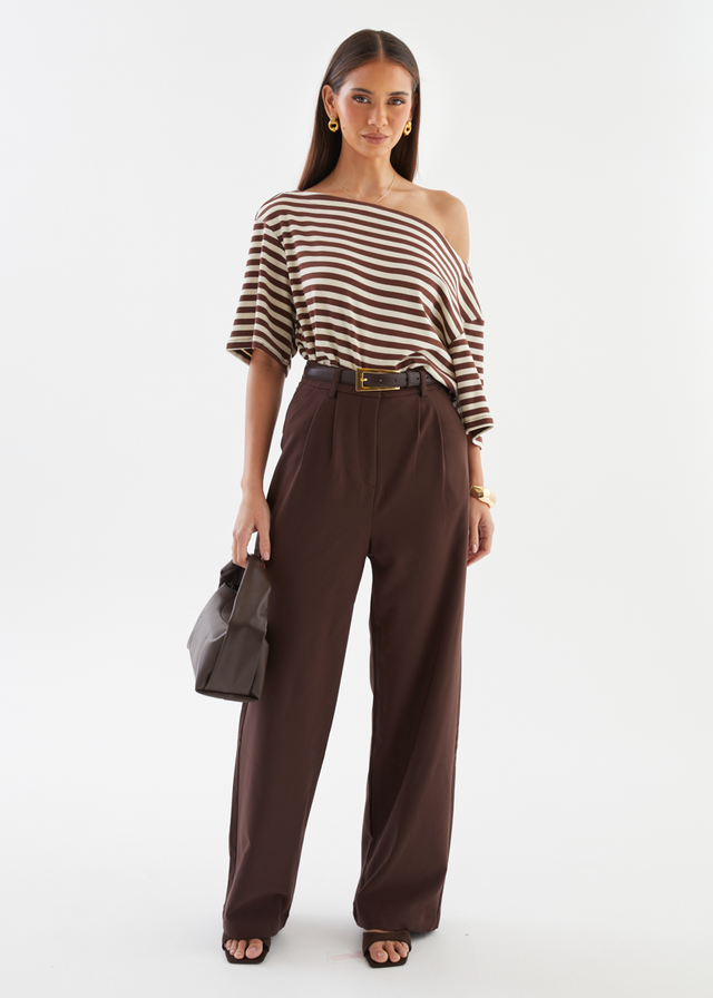 Calle Drop Shoulder Top - Choc Stripe