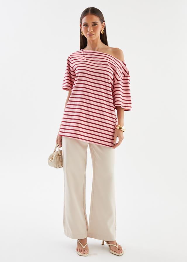 Calle Drop Shoulder Top - Rose Stripe