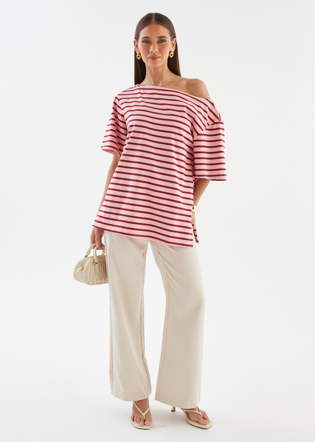 Calle Drop Shoulder Top - Rose Stripe