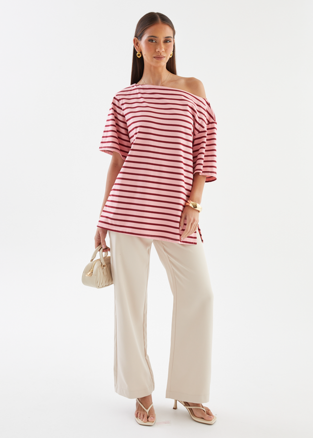 Calle Drop Shoulder Top - Rose Stripe
