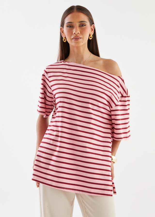 Calle Drop Shoulder Top - Rose Stripe