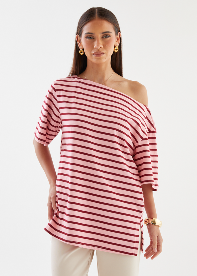 Calle Drop Shoulder Top - Rose Stripe