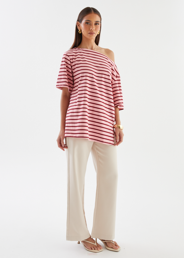 Calle Drop Shoulder Top - Rose Stripe