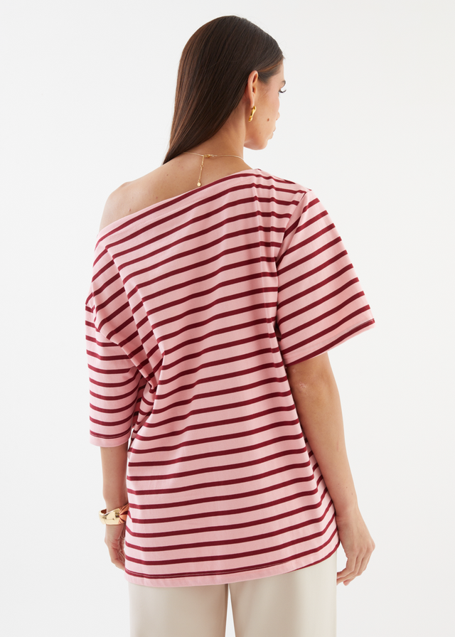 Calle Drop Shoulder Top - Rose Stripe