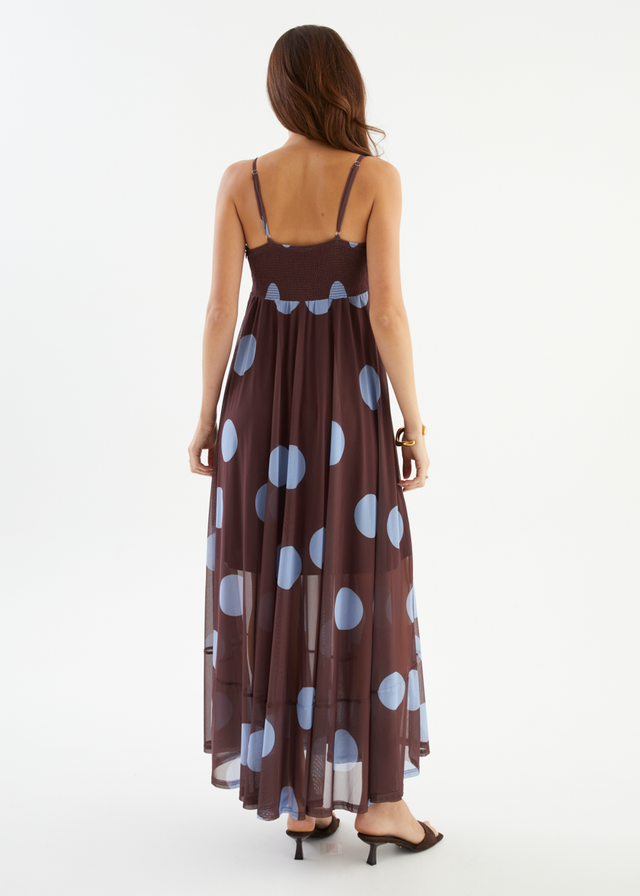 Lutana Maxi Dress - Choc Blue Spot