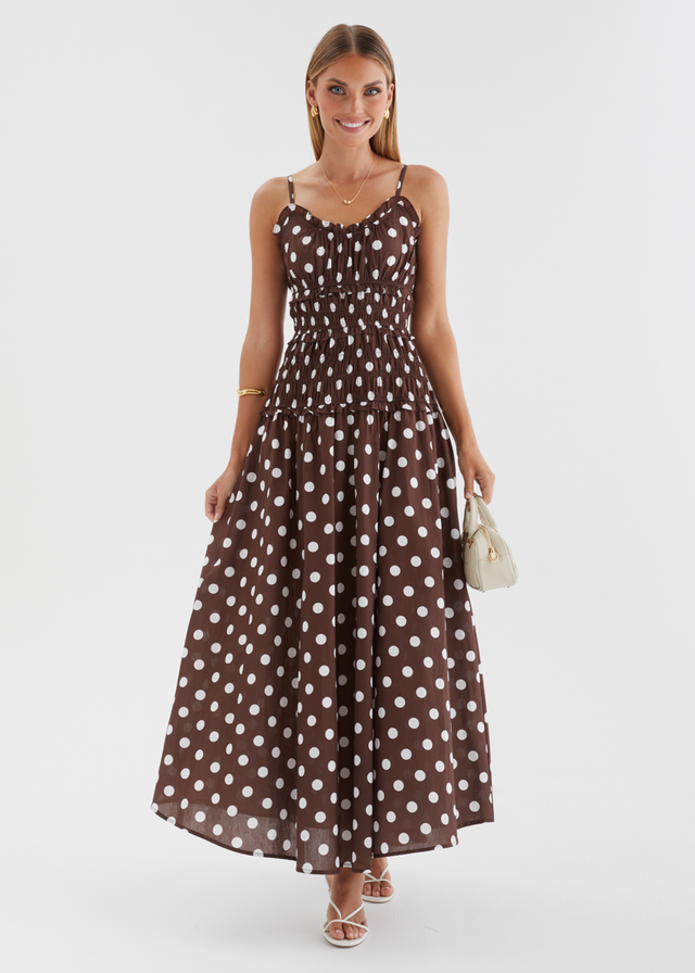 Rihana Maxi Dress - Chocolate Polka