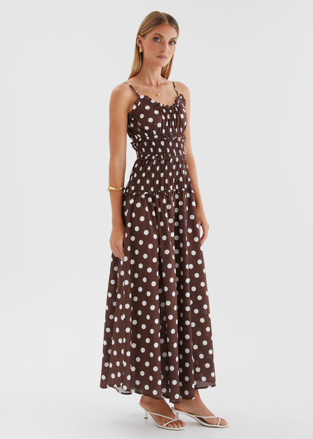 Rihana Maxi Dress - Chocolate Polka