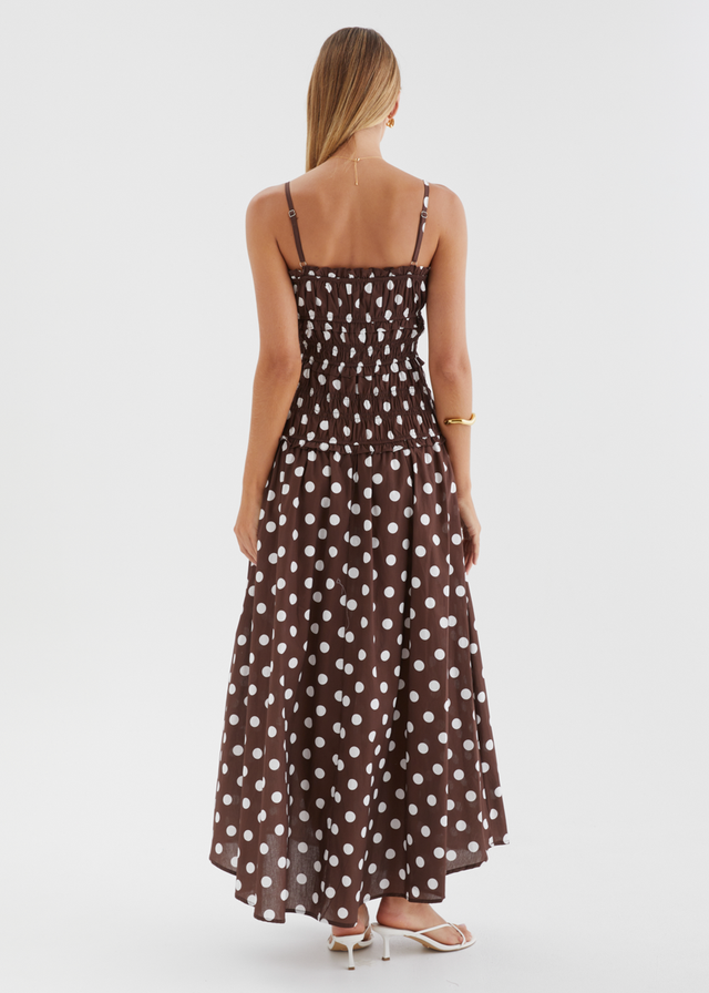 Rihana Maxi Dress - Chocolate Polka