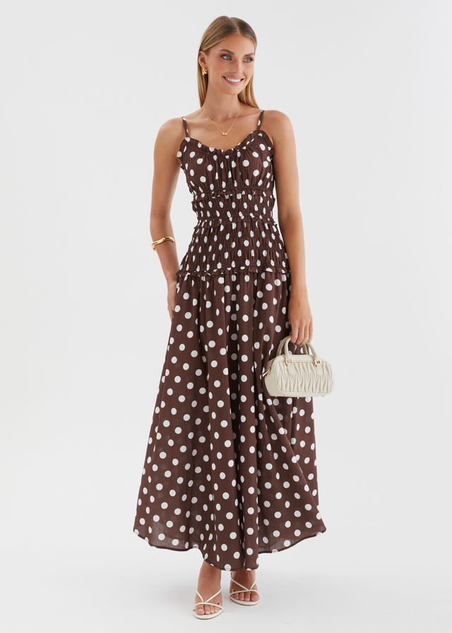 Rihana Maxi Dress - Chocolate Polka