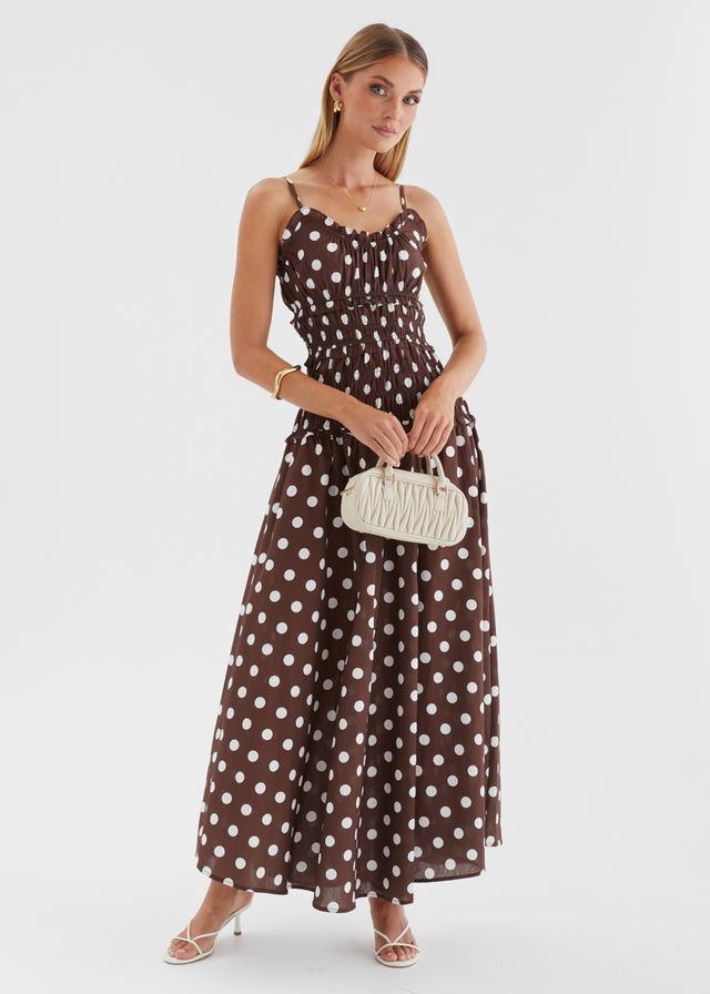 Rihana Maxi Dress - Chocolate Polka