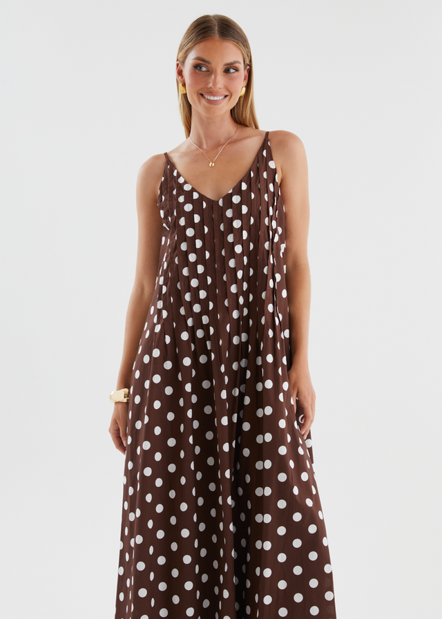 Latiana Maxi Dress - Brown Polka Dot
