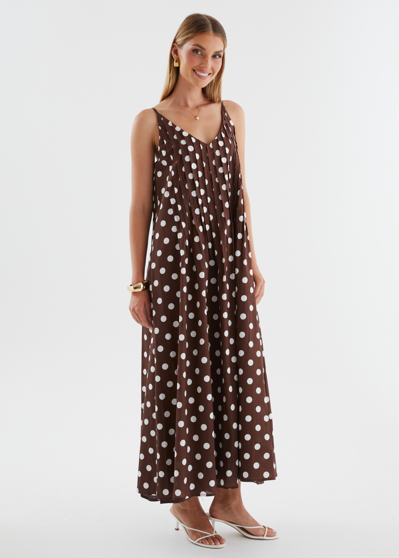 dalanie tie strap maxi dress brown gingham Latiana Peppermayo Exclusive The Carmel