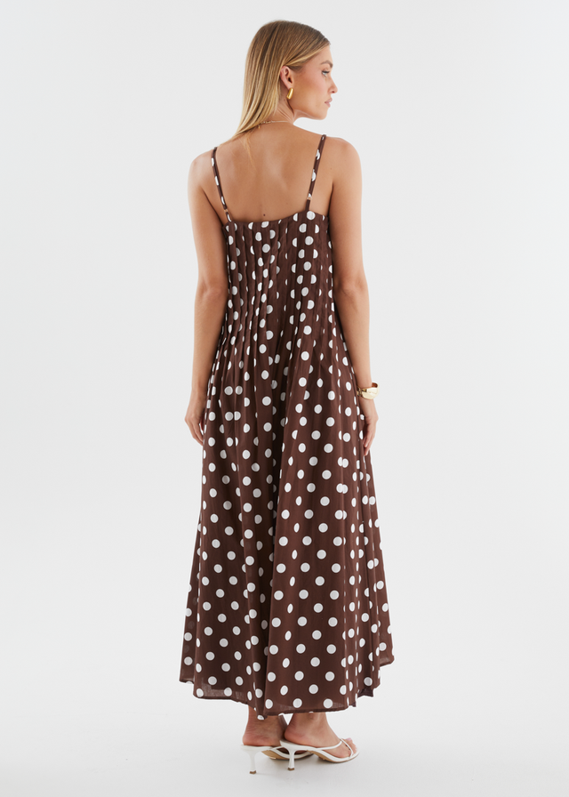Latiana Maxi Dress - Brown Polka Dot