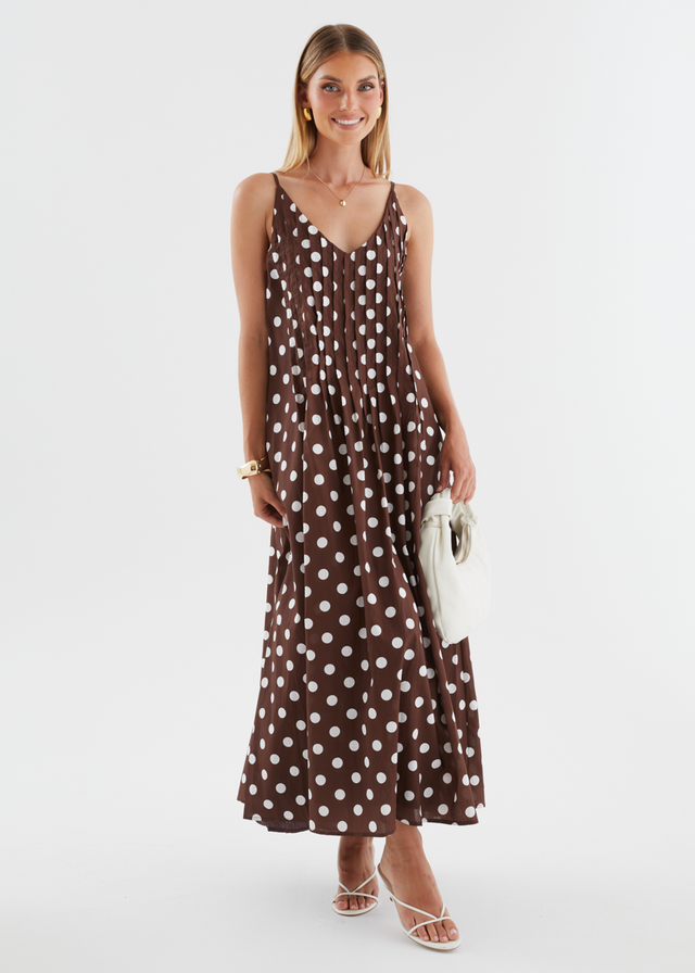 Latiana Maxi Dress - Brown Polka Dot