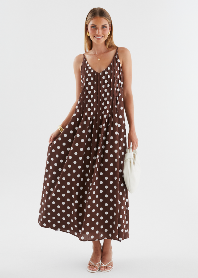 Latiana Maxi Dress - Brown Polka Dot
