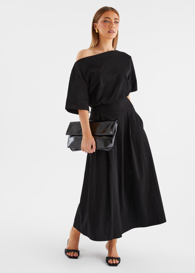 Marcy Drop Shoulder Maxi Dress - Black