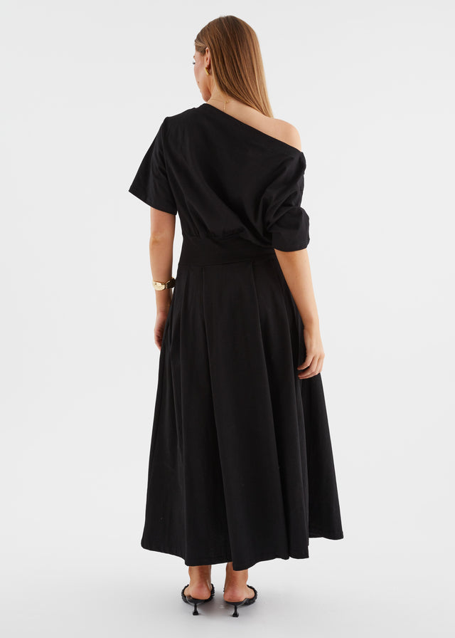Marcy Drop Shoulder Maxi Dress - Black