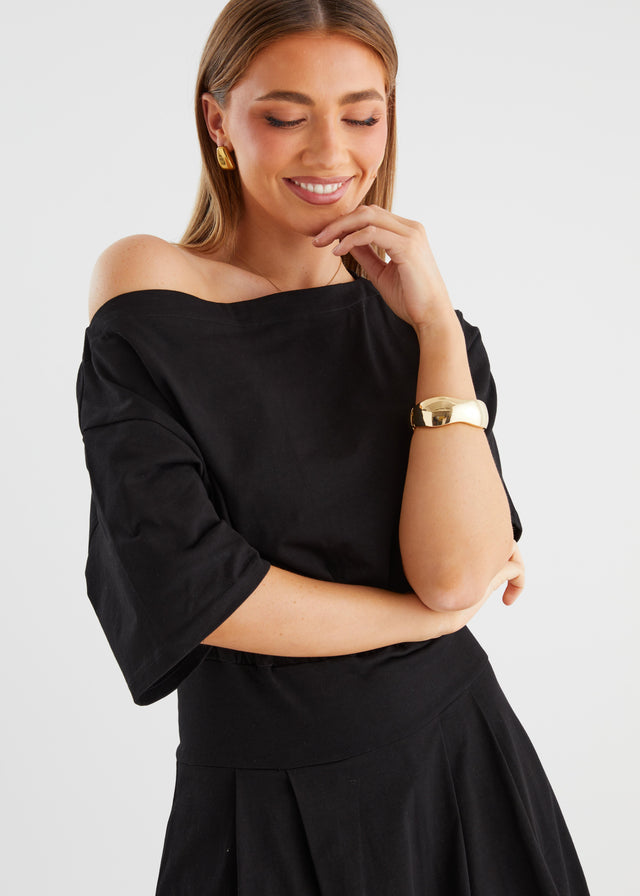 Marcy Drop Shoulder Maxi Dress - Black