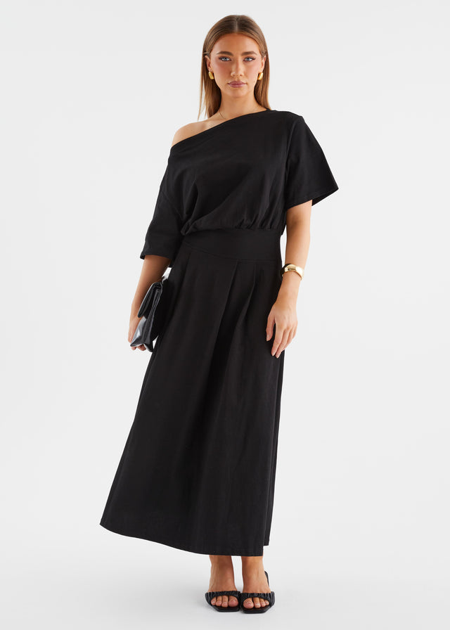 Marcy Drop Shoulder Maxi Dress - Black