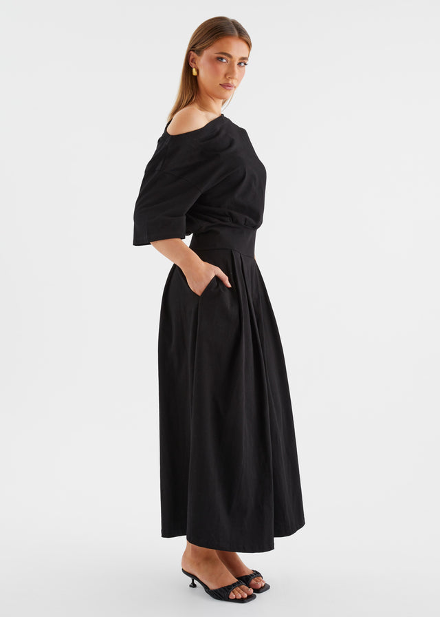 Marcy Drop Shoulder Maxi Dress - Black
