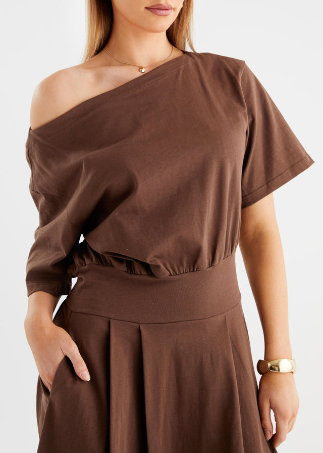 Marcy Drop Shoulder Maxi Dress - Chocolate