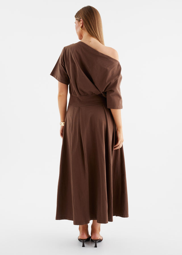 Marcy Drop Shoulder Maxi Dress - Chocolate