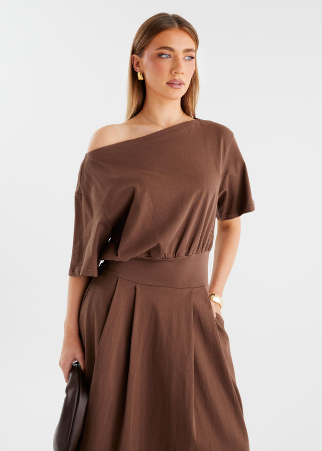 Marcy Drop Shoulder Maxi Dress - Chocolate
