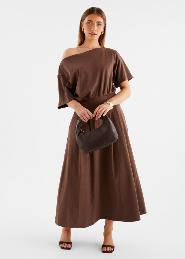 Marcy Drop Shoulder Maxi Dress - Chocolate