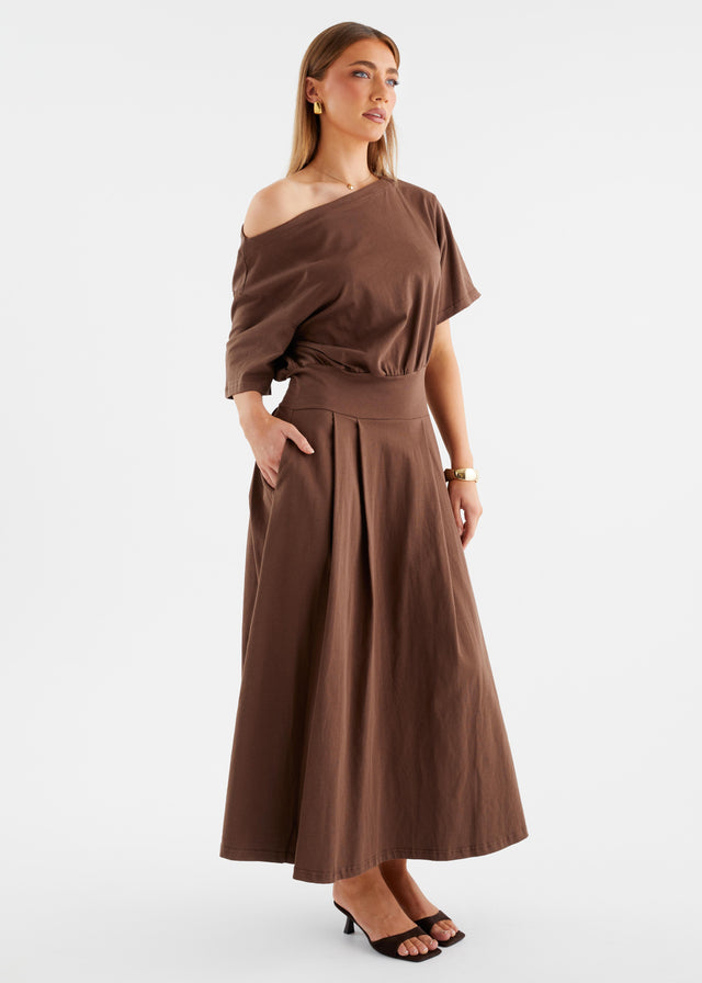 Marcy Drop Shoulder Maxi Dress - Chocolate